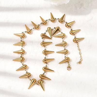 304 Stainless Steel Spiked Cone Link Chain Necklaces for Women NJEW-G192-01G-1