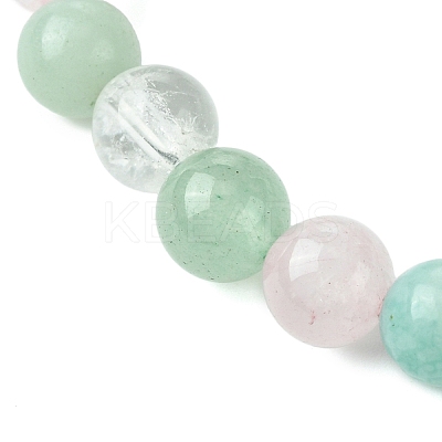 Natural Amazonite & Rose Quartz & Quartz Crystal & Green Aventurine Round Beaded Stretch Bracelets BJEW-JB10910-10-1