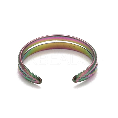 Rainbow Color Ion Plating(IP) 304 Stainless Steel Double Line Open Cuff Ring for Women RJEW-A005-41MC-1