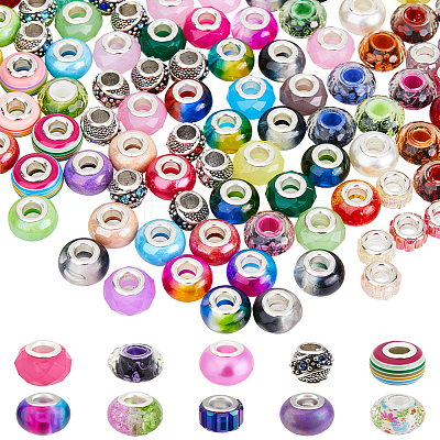 250Pcs 10 Styles Resin European Beads and Alloy Rhinestone European Beads FIND-SC0010-17-1