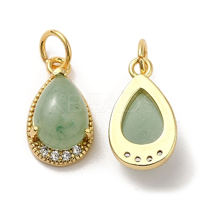 Natural Green Aventurine Teardrop Charms G-A034-01G-01-1