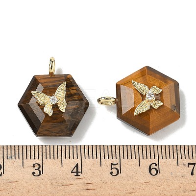 Natural Tiger Eye Faceted Pendants G-P585-01G-10-1