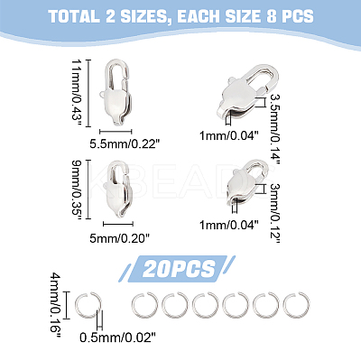 16Pcs 2 Size 304 Stainless Steel Lobster Claw Clasps STAS-UN0040-76B-1