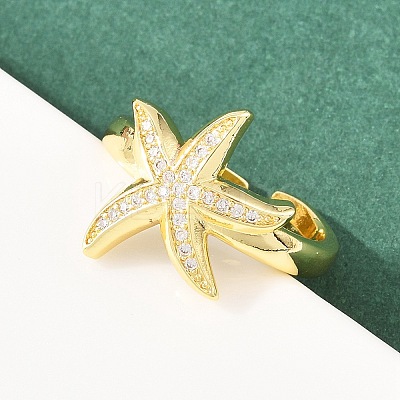 Starfish Brass Micro Pave Clear Cubic Zirconia Cuff Rings for Women RJEW-A088-08A-G-1