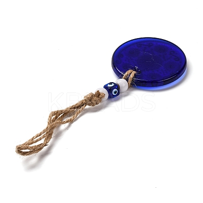 Flat Round with Evil Eye Lampwork Pendant Decoration HJEW-Z005-01I-1