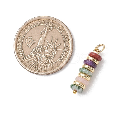 Natural Green Aventurine & Rose Quartz & Lemon Jade & Red Jasper & Jade & Synthetic Malachite & Brass Disc Pendants X-PALLOY-JF04941-1
