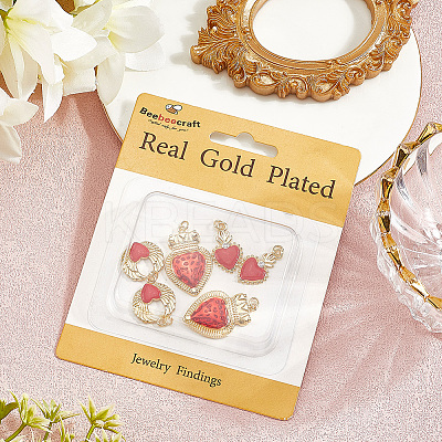 6Pcs 3 Styles Brass Enamel Pendants KK-BBC0019-86-1