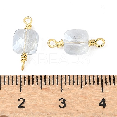 Glass Faceted Square Connector Charms KK-C097-09G-02-1