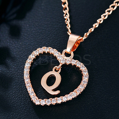 Alloy Crystal Rhinestone Heart with Initial Pendant Necklaces WGD4CFD-17-1