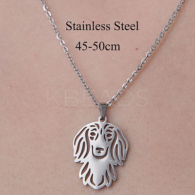 Non-Tarnish 201 Stainless Steel Hollow Dog Pendant Necklace NJEW-OY001-32-1