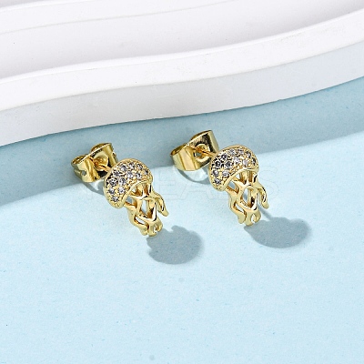 Brass Micro Pave Clear Cubic Zirconia Earrings EJEW-D328-03G-05-1