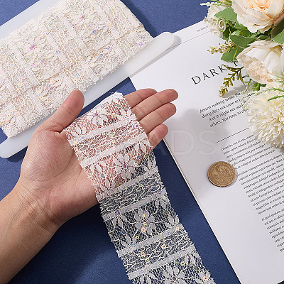 5Yards Polyester Flower Lace Ribbons with Paillettes OCOR-GF0005-24C-1