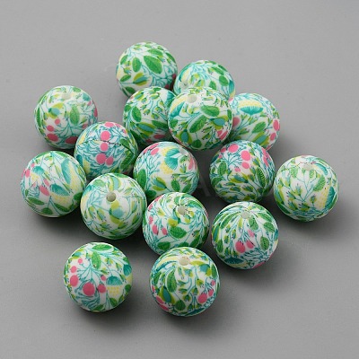 Round with Flower Food Grade Eco-Friendly Silicone Focal Beads SIL-TAC0004-20E-1