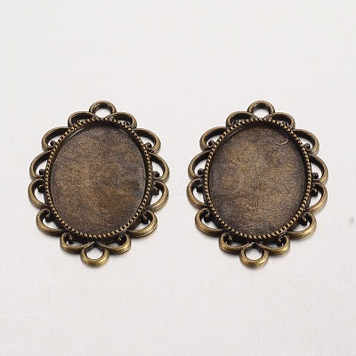 Oval Tibetan Style Alloy Cabochon Connector Settings PALLOY-K112-15AB-NR-1