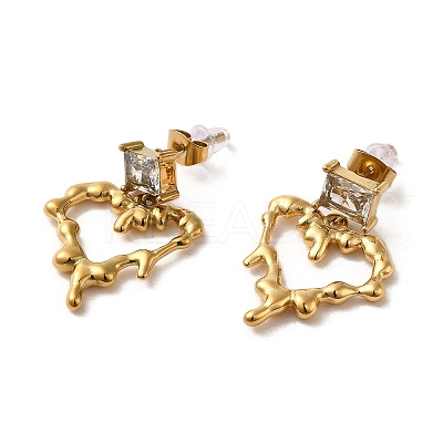 Melting Heart 304 Stainless Steel Dangle Stud Earrings EJEW-C075-01G-1