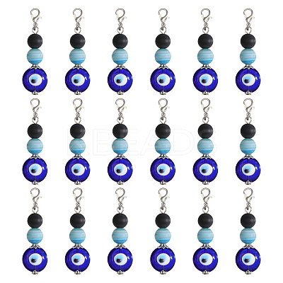 18Pcs Handmade Evil Eye Lampwork Bead & Natural Black Agate Pendant Decorations HJEW-CA00078-1