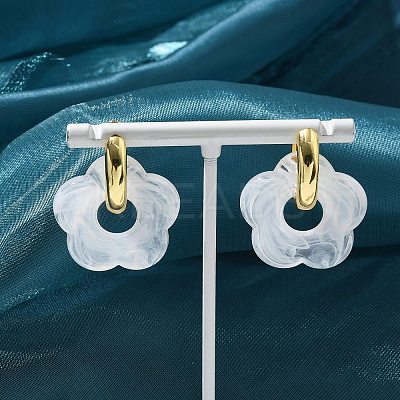 Brass Resin Flower Hoop Earrings for Women LS-EJEW-U038-01G-07-1