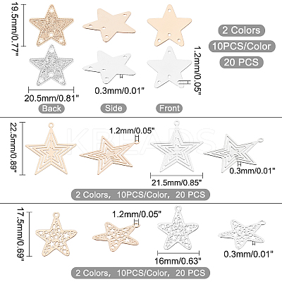 60Pcs 3 Style Brass Pendants KKC-FH0001-01-1