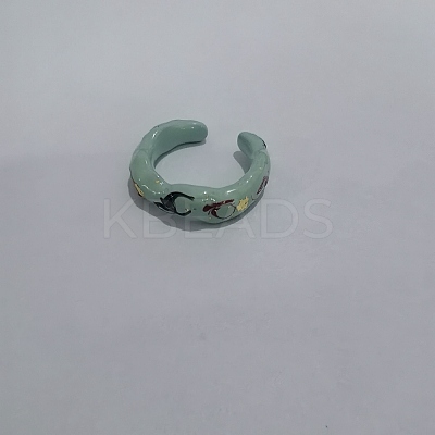 Enamel Flower of Life Twist Wave Open Cuff Ring JR921A-1