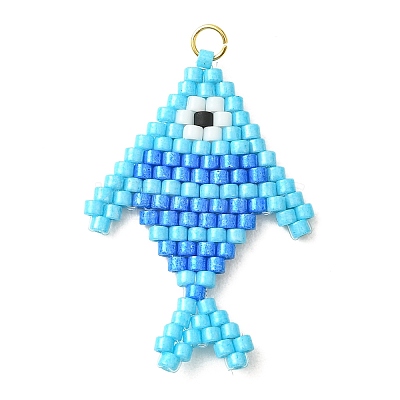 304 Stainless Steel & Cylinder Seed Beads Glass Pendants PALLOY-MZ01441-01-1