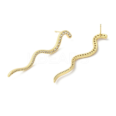Clear Cubic Zirconia Long Wave Dangle Stud Earrings EJEW-F315-02G-1