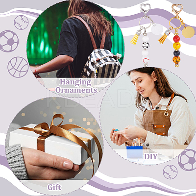 DIY Wood Sports Ball Beadable Keychain Jewelry Making Kits DIY-PH0023-91-1