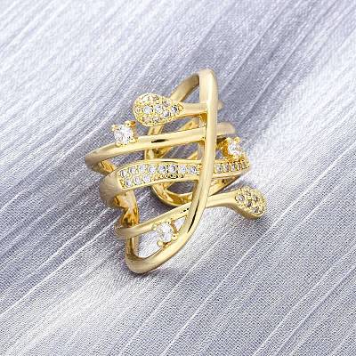Brass Micro Pave Clear Cubic Zirconia Cuff Rings for Women RJEW-H248-01G-02-1
