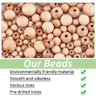 300Pcs 6 Styles Beech Wood European Large Hole Beads WOOD-PH0002-80-1