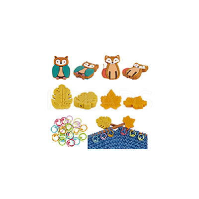 32Pcs 12 Styles Food Grade Eco-Friendly Silicone Beads with Baking Paint Zinc Alloy Knitting Stitch Marker Rings SIL-BC0001-08A-1