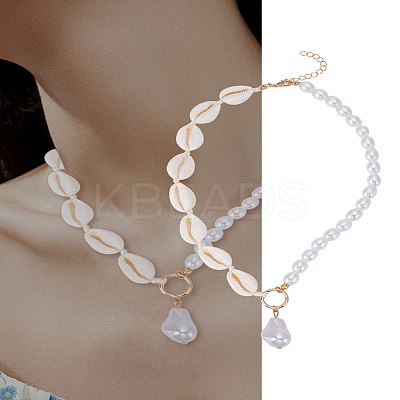 2Pcs Handmade Shell and Faux Pearl Choker Necklace for Women NJEW-LP0001-26-1