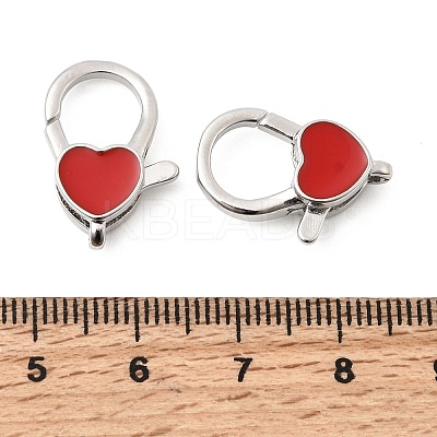 Heart Brass Enamel Lobster Claw Clasps KK-Z147-02P-01A-1
