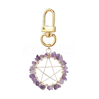 5Pcs 5 Style Flat Round with Star Natural & Synthetic Gemstone Chips Beaded Pendant Decorations HJEW-JM01811-S-1