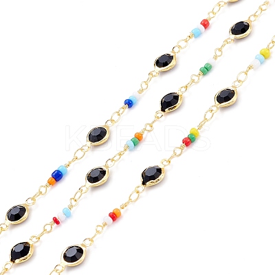 Handmade Brass Glass Flat Round Link Chains CHC-D031-07G-1