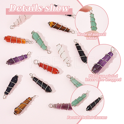 14Pcs 7 Colors Natural & Synthetic Mixed Gemstone Pointed Pendants PALLOY-AB00154-1