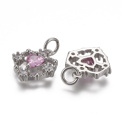Brass Micro Pave Clear & Pearl Pink Cubic Zirconia Pendants KK-F821-25P-1