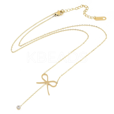 Ion Plating(IP) 304 Stainless Steel Crystal Rhinestone Bowknot Pendant Necklaces for Women NJEW-K276-27G-1