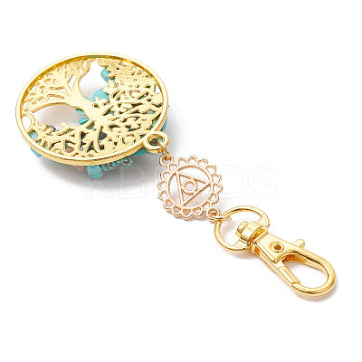 Synthetic Turquoise Chips Beads & Alloy Tree of Life Pendant Decorations HJEW-JM03129-03-1