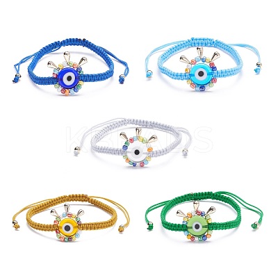 Big Evil Eye Braided Bead Bracelet BJEW-JB07109-1