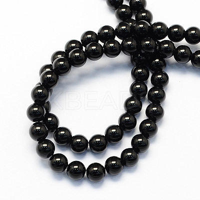 Round Natural Dyed & Heated Black Agate Beads Strands X-G-S119-10mm-1