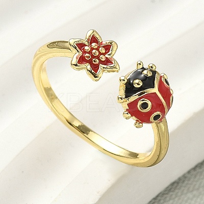 Brass Enamel Cuff Rings for Women RJEW-F196-02A-G-1