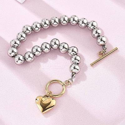 304 Stainless Steel Beaded Stretch Bracelets for Women BJEW-C089-06GP-1