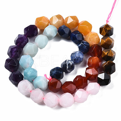 Chakra Theme Natural Tiger Eye & Rose Quartz & Amethyst & Topaz Jade & Red Agate & Amazonite & Sodalite Beads Strands G-S376-002C-1