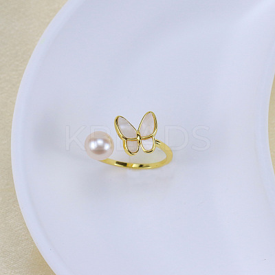 Natural Freshwater Pearl with Plastic & Alloy Cuff Rings WGACE42-10-1