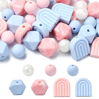35Pcs 7 Styles Food Grade Eco-Friendly Silicone Beads SIL-YW0001-25-1
