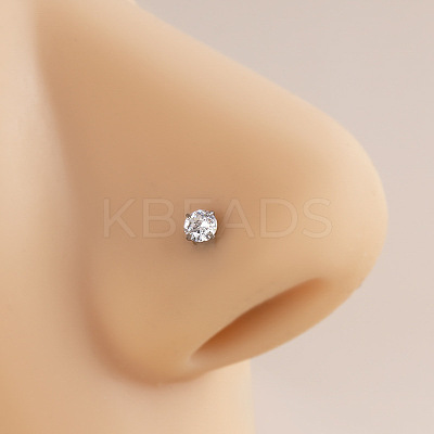 316 Surgical Stainless Steel Crystal Rhinetone Flat Round L-Shaped Nose Rings WGCD50A-04-1