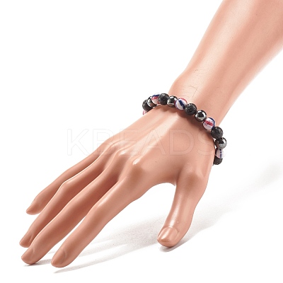 Natural Lava Rock & Synthetic Hematite & Ocean White Jade(Dyed) Round Beaded Stretch Bracelet BJEW-JB07972-01-1