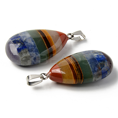 Chakra Style Assembled Natural Amethyst & Lapis Lazuli & Sodalite & Green Aventurine & Tiger Eye & Topaz Jade & Red Jasper Pendants G-R478-16-1