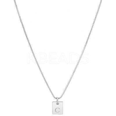 1Pc Stainless Steel Letter Rectangle Pendant Necklaces NJEW-LP0001-34C-P-1