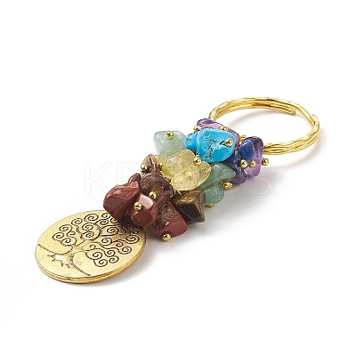 5Pcs Chakra Natural Gemstone Chip Pendant Keychain KEYC-JKC00414-1