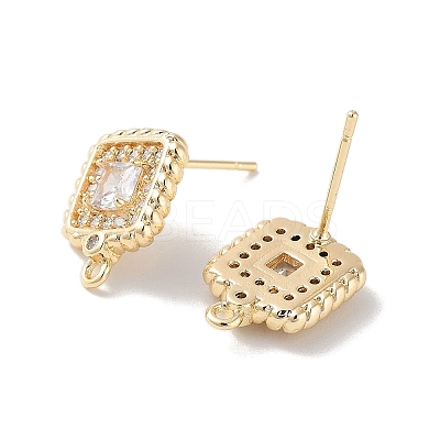 Brass Micro Pave Cubic Zirconia Stud Earring Findings KK-E107-21G-1